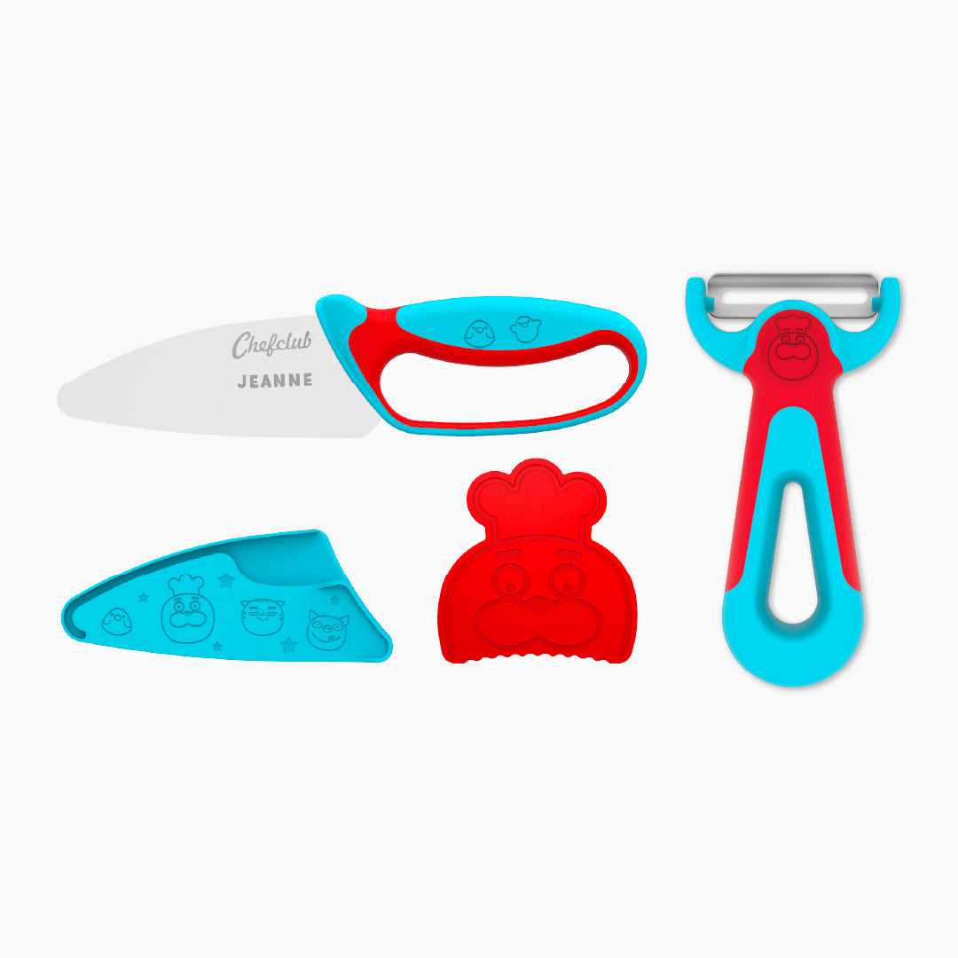 Kit découpe Bleu & Rouge : Couteau et éplucheur Chefclub Kids
