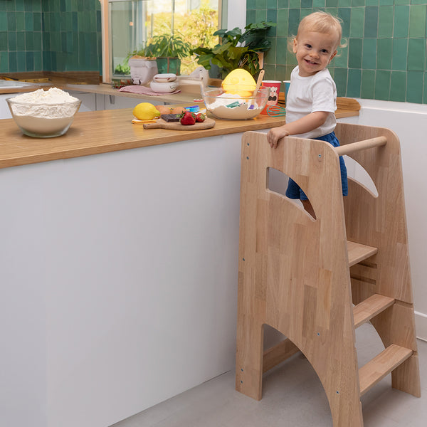 Tour D'Apprentissage Montessori 3en1 En Bambou Pliable Pour Enfants - Stable Jusqu'à 95kg, Blanc Curry 88x45x45cm