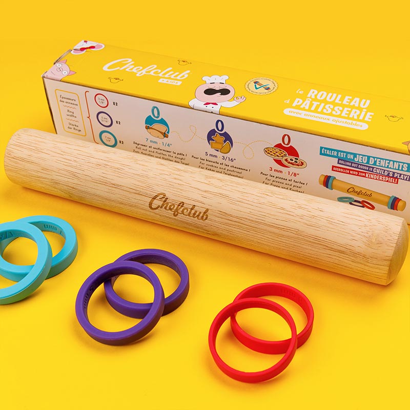 Rouleau à pâtisserie Chefclub - 3 anneaux pour gérer l'épaisseur de la pâte